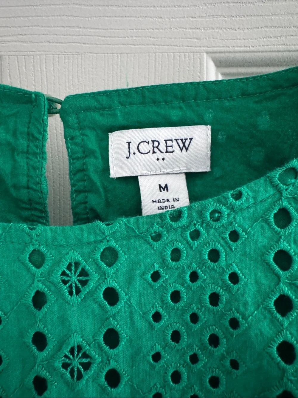 J. Crew Green Eyelet Puff-Sleeve Blouse